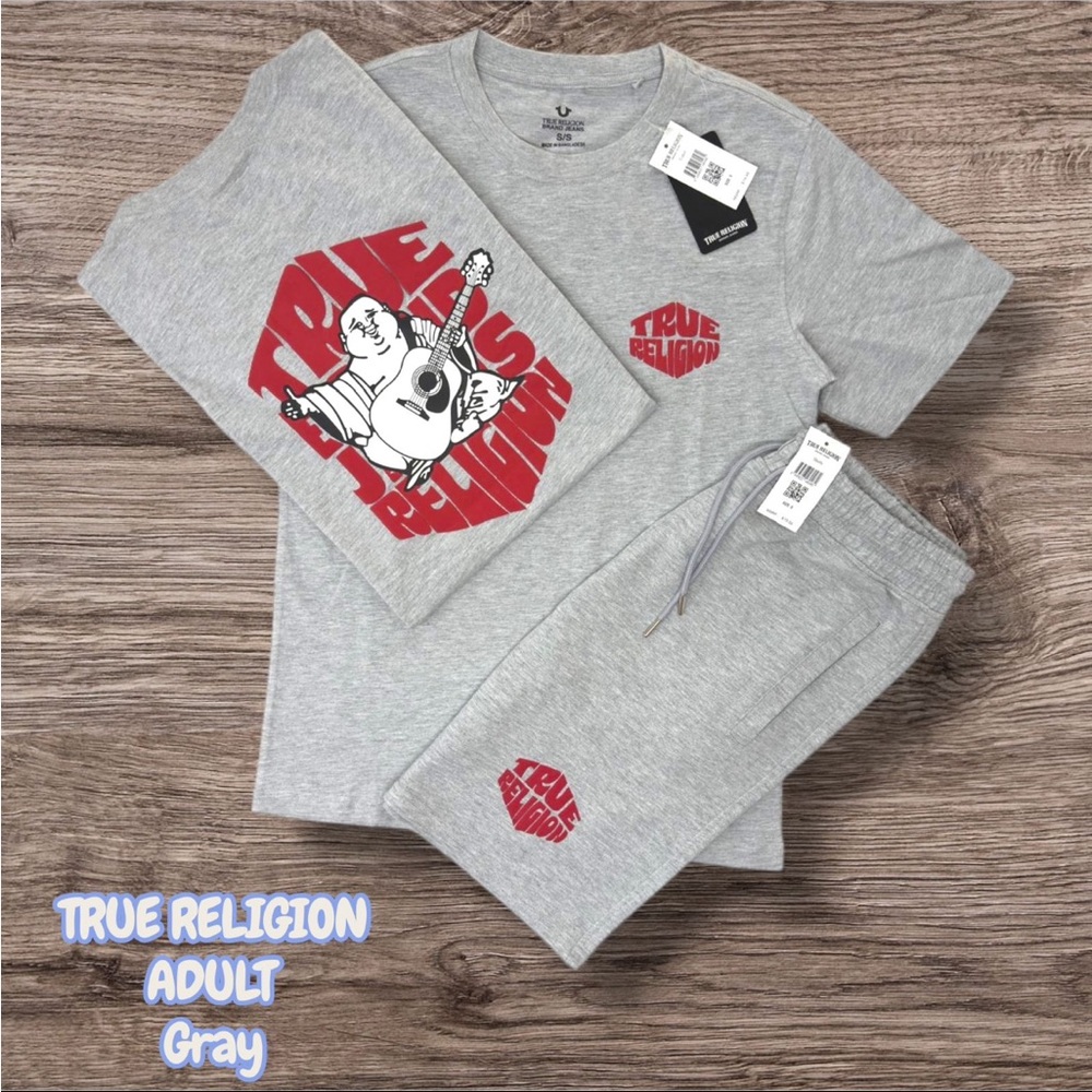 True Religion Gray Tee & Jogger Set with Red Logo